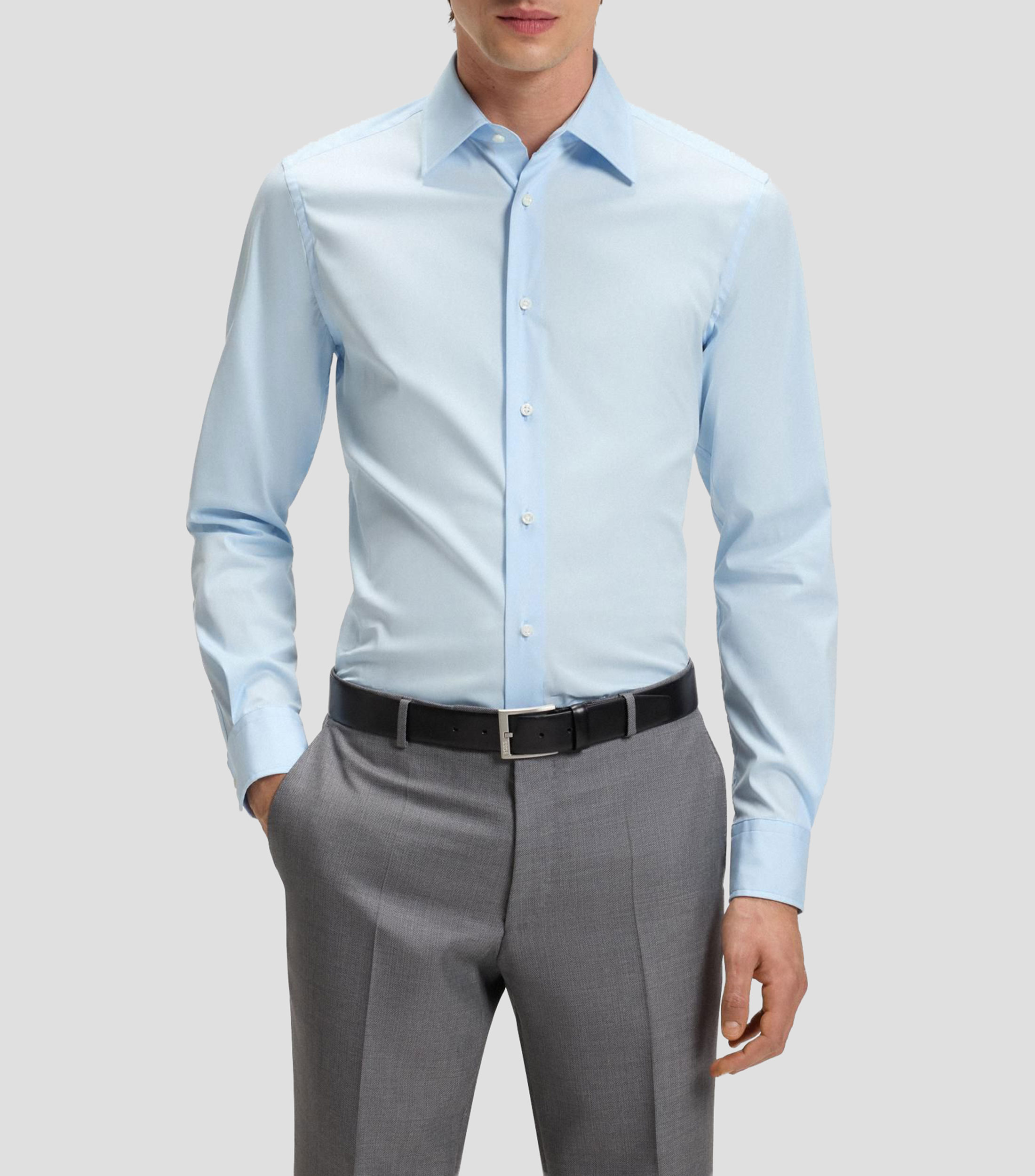 Camisa slim de popelín de algodón con elástico Hombre